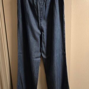 Wide Leg Denim Jumpsuit Pants - Blue